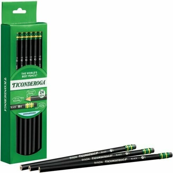 Dixon Ticonderoga Pencils, No. 2, BK Woodcase, BK Lead/Eraser, 24PK DIX13926